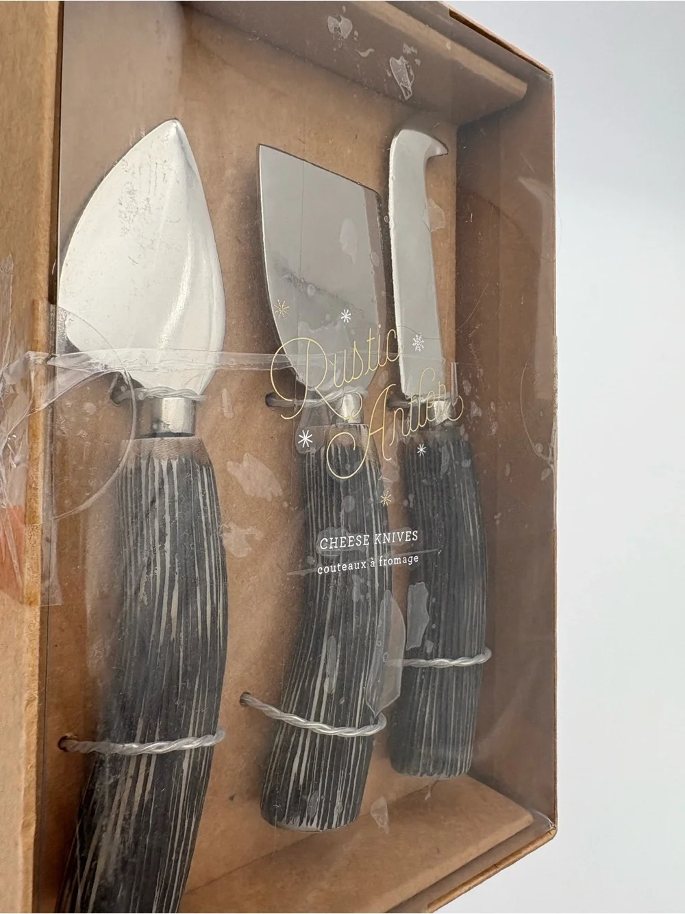Pottery Barn Cheese Knives Set with Antler Handles - 3 Piece